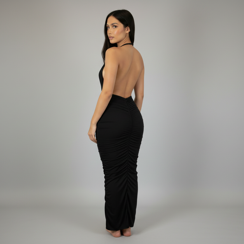 Strapless Open Back Halter Midi Dress