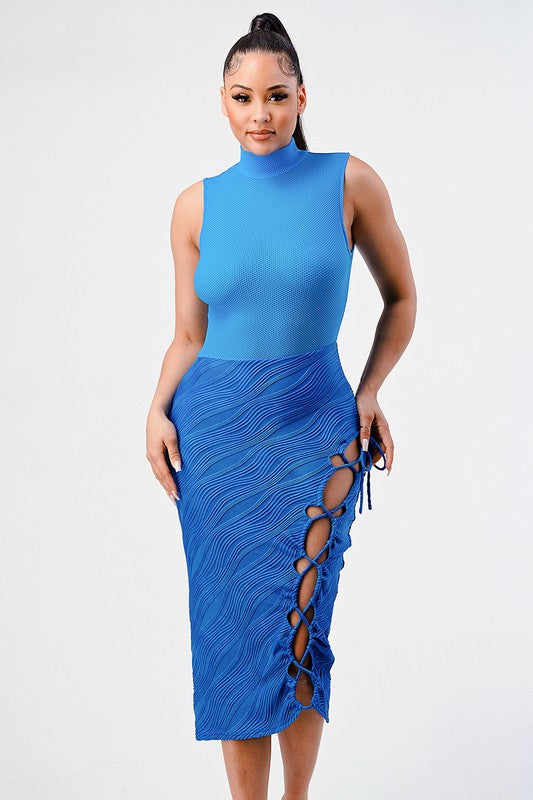 Sleeveless Open Thigh Bodycon Ocean Blue Dress – Pretty Bitty Boutique