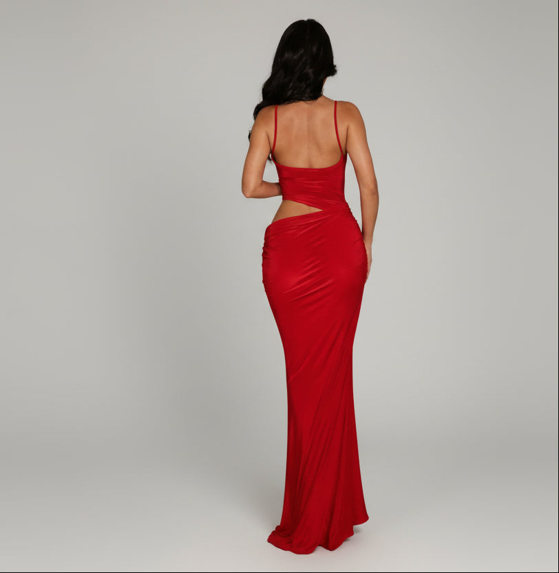 A Cowl Neckline Two-piece Illusion Maxi
